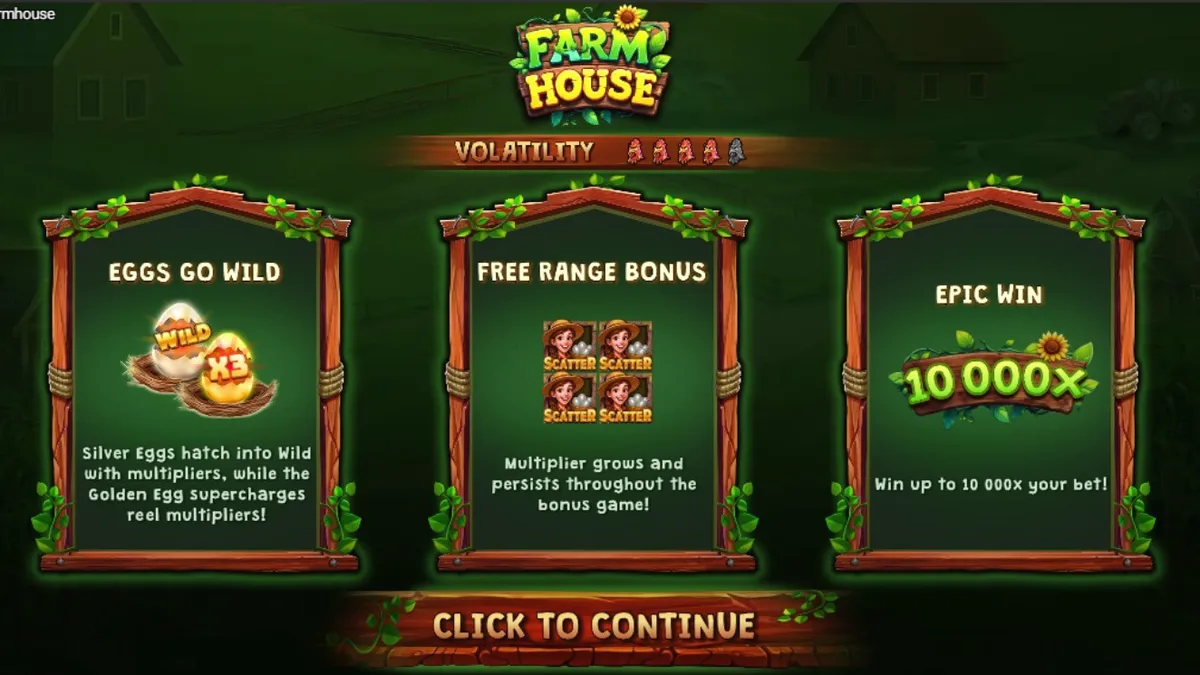 Tampilan visual slot Farm House dengan tema pedesaan yang ceria